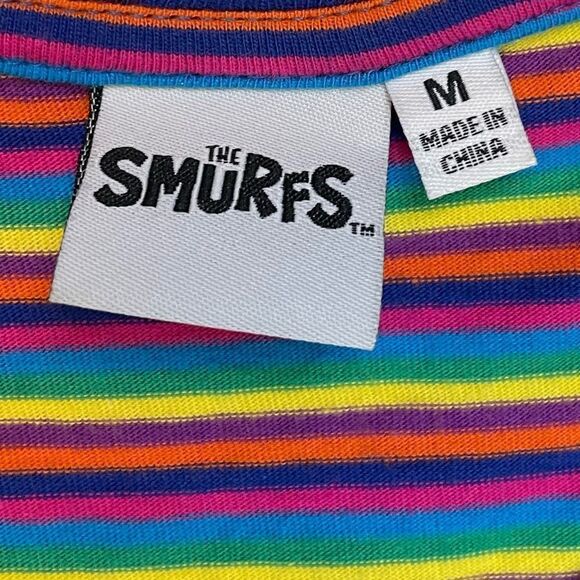 The Smurfs Logo Striped T-shirt Men Medium Multicolor Short Sleeve - Picture 4 of 5